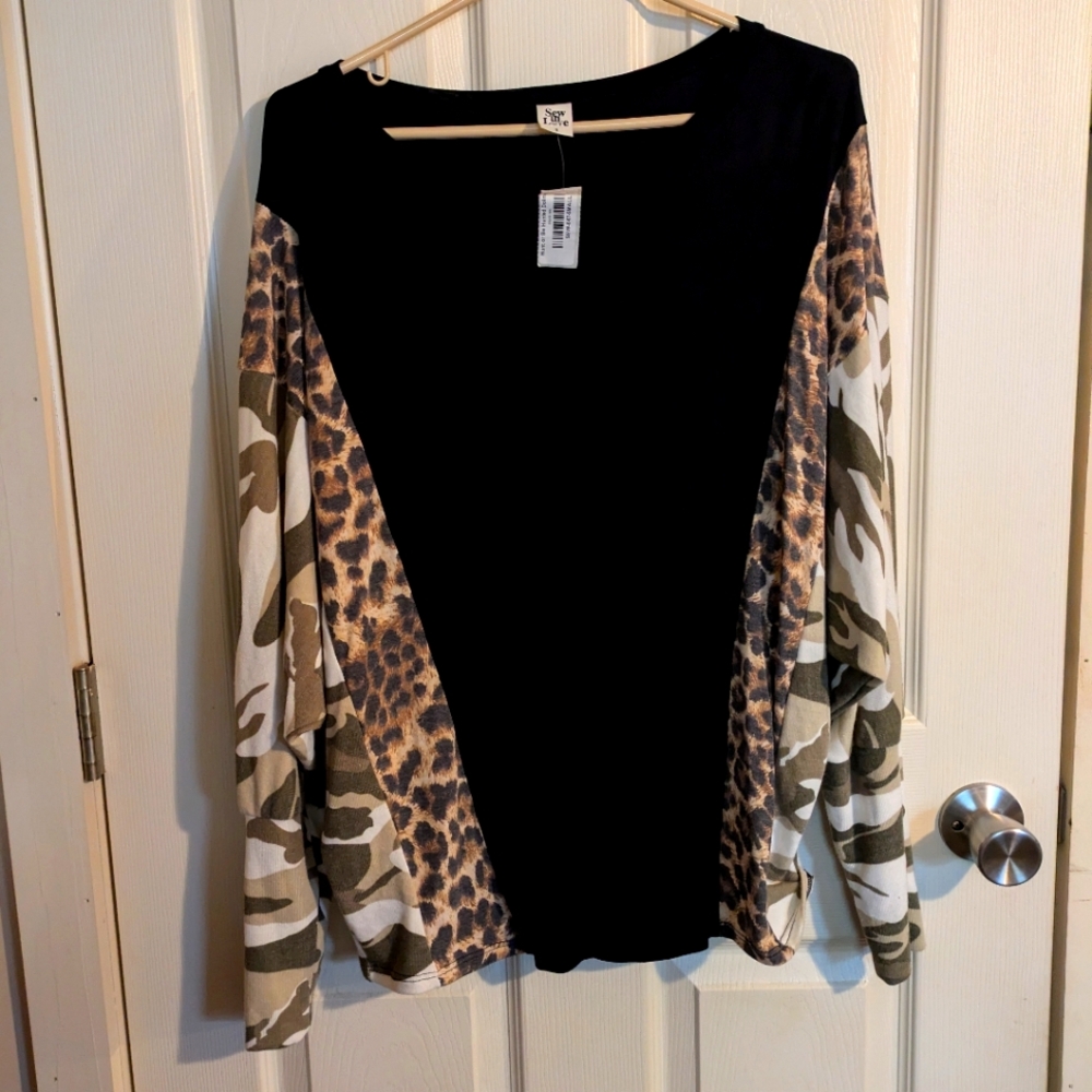 Black with camo and leopard shirt